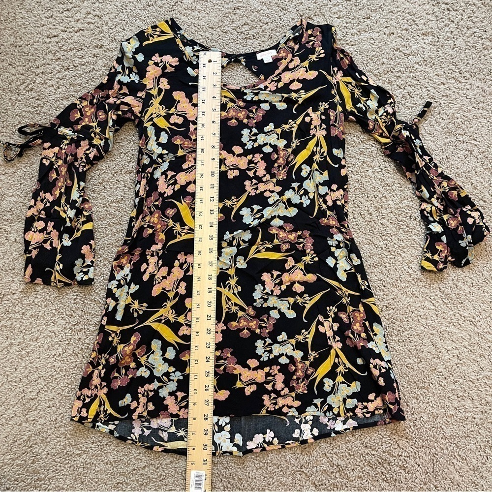 Xhilaration Dress Womens Medium Black Multicolor Floral Tie Sleeve - Picture 9 of 11